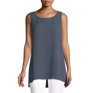 New $308 Lafayette 148 New York 100% Silk Top Blouse Size 1X Blue Sleeveless